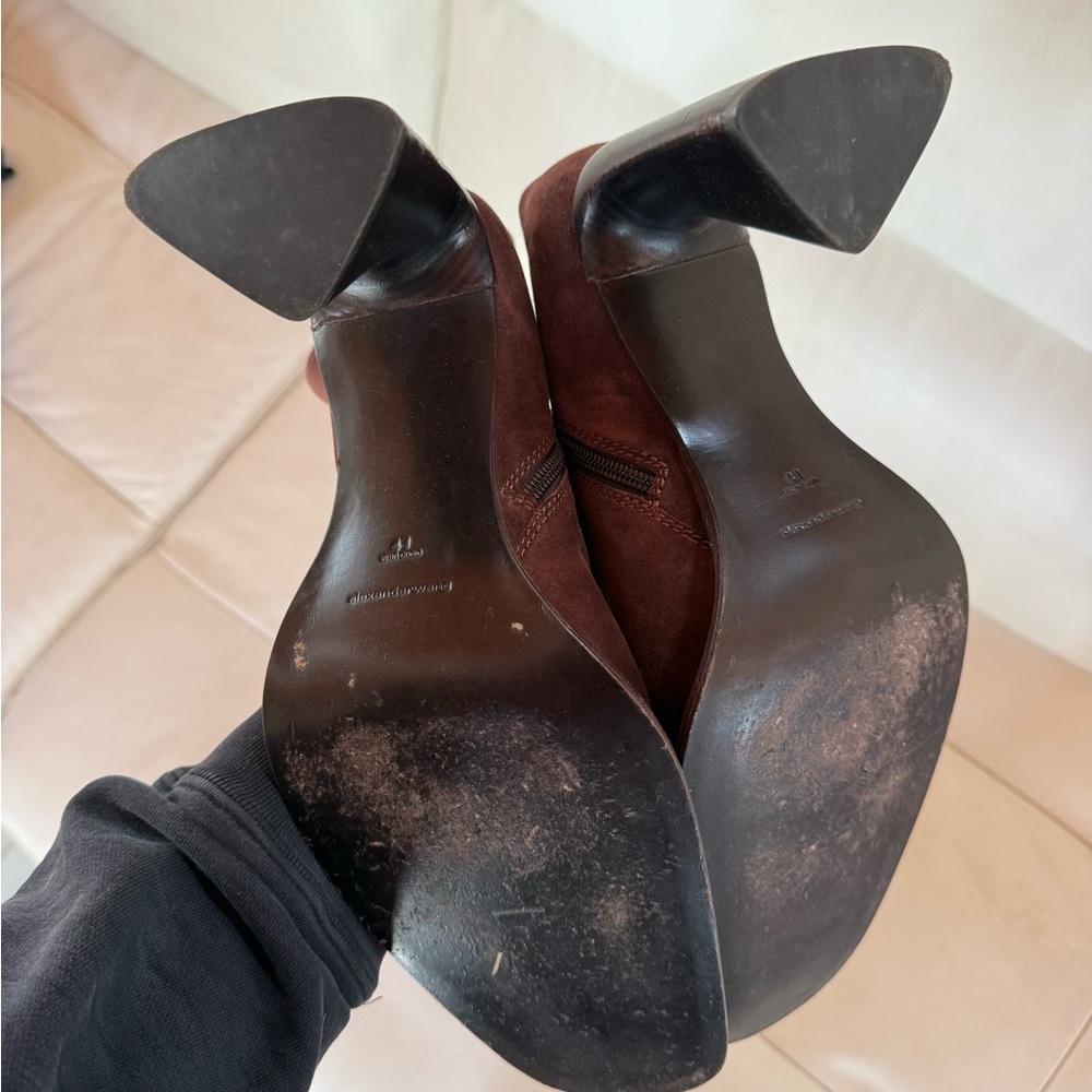 Alexander Wang Brown Suede Sculptural Heel Ankle Boots - Picture 4 of 5